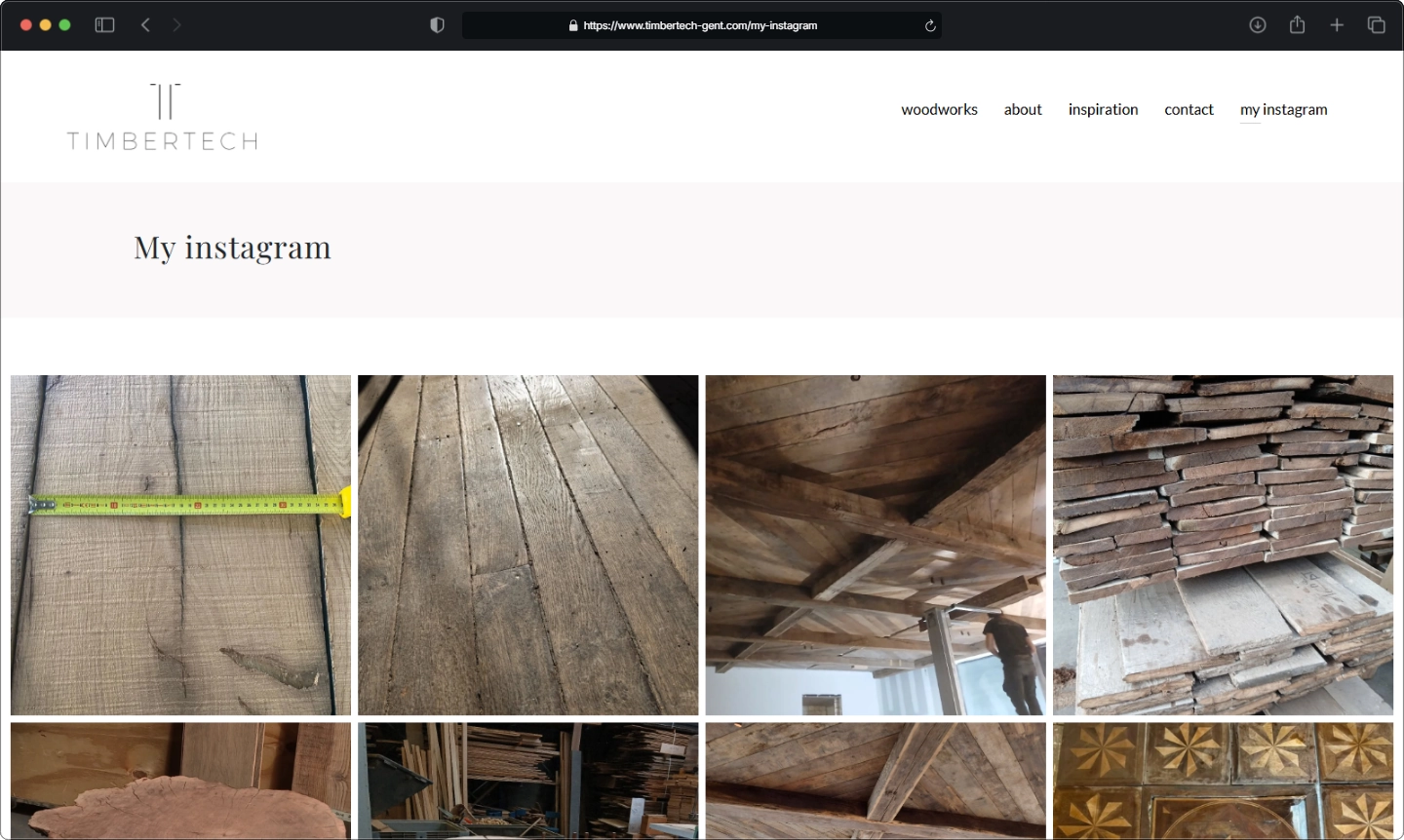 Instagram-grid op de Timbertech website